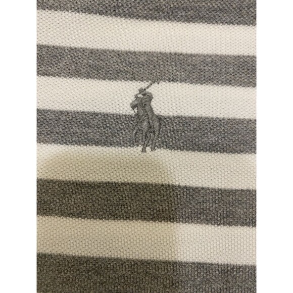 Polo Ralph Lauren Mens Polo Shirt Large Gray Striped Short Sleeve Golf Gray Pony - Picture 2 of 9